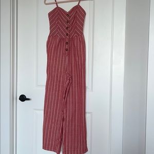 Red and White Button Up Jump Suit